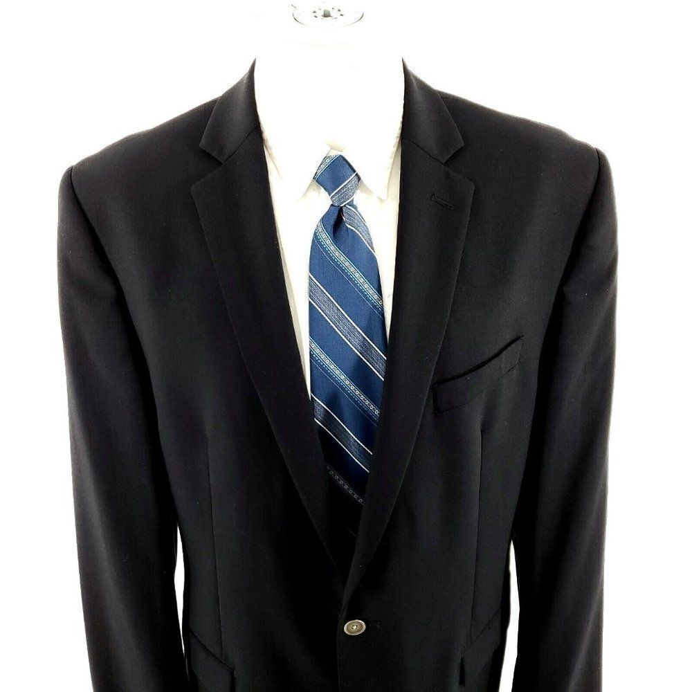 Calvin Klein Wool 2 Silver Button Blazer 42L Or Slim 44L Black